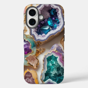 Coque Pour iPhone 16 Amethyst & Emerald Crystal Geodes - Marbre élégant