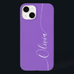 Coque Case-Mate iPhone Améthyste blanc Élégant Calligraphie Nom du script<br><div class="desc">Amethyst Elegant White Calligraphy Script Personnalisé Nom iPhone 14 Smart Phone Boîtes dispose d'un design moderne et tendance simple et élégant avec votre nom personnalisé dans élégante calligraphie manuscrite typographie de script sur un arrière - plan améthyste. Conçu par ©Evco Studio www.zazzle.com/store/evcostudio</div>