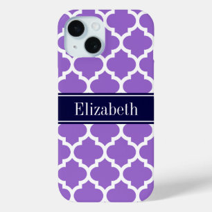 Coque Case-Mate iPhone Améthyste Blanc Marocain #5 Monogramme Nom Bleu Ma
