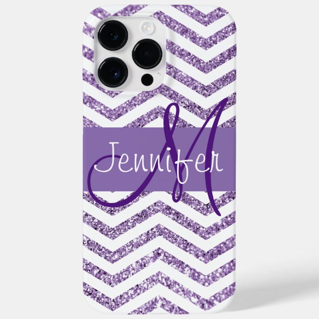 Coques Case-Mate iPhone Améthyste Paillettes Chevron Monogramme Noir et Bl (Verso)