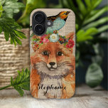 Coque Pour iPhone 16 Amis floral Foxy aquarelle Nom personnalisé<br><div class="desc">Aquarelle Foxy Floral Friends Personnalisé Nom iPhone 16 Coque présente une aquarelle moderne branchée d'un renard portant une couronne florale avec un oiseau sur la tête. Personnalisez avec votre nom ci-dessous. Créé par Evco Studio www.zazzle.com/store/evcostudio</div>