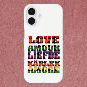 Coque Pour iPhone 16 Amour dans différentes langues Arc-en-ciel foncé