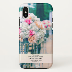 Coque iPhone X Amour de bouquet de fleur et vers de bible de