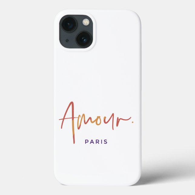 Coques Case-Mate iPhone Amour de mode Paris avec orange, texte jaune blanc (Verso)