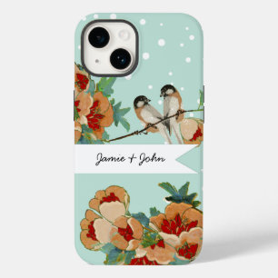 Coque Pour iPhone 14 Amour d'oiseau de cerisier fleuri vintage pêche me