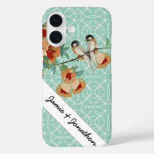 Coque Pour iPhone 16 Amour d'oiseau de fleur de cerisier vintage pêche