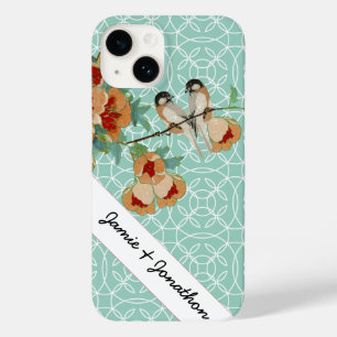 Coque Pour iPhone 14 Amour d'oiseau vintage fleur de cerisier pêche men
