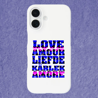 Coque Pour iPhone 16 Amour en différentes langues Coeur rose et bleu