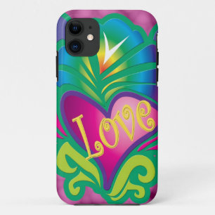 Coque iPhone 11 Amour et coeur hippie coloré