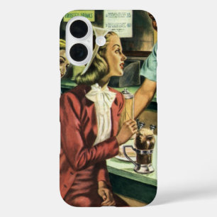 Coque Pour iPhone 16 Amour et romance vintage, Dame au magasin de soda