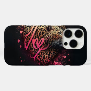 Coque iPhone 16 Pro Amour Graffiti Art au Coeur de Léopard