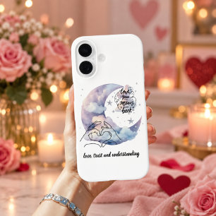 Coque Pour iPhone 16 Amour personnalisé de la Lune et retour
