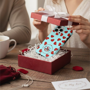 Coque Case-Mate iPhone amoureux Coeur rouge motif sur Blue Custom Monogra