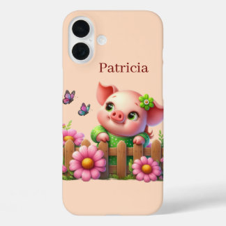 Coque Pour iPhone 16 Plus Amoureux de cochons amusants ajouter votre nom sei