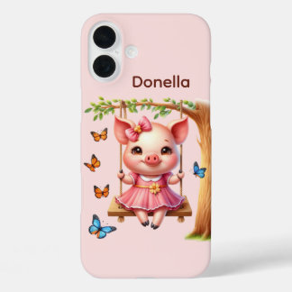 Coque Pour iPhone 16 Plus Amoureux de cochons amusants ajoutez votre nom