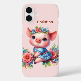 Coque Pour iPhone 16 Plus Amoureux de cochons amusants ajoutez votre nom