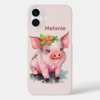 Coque Pour iPhone 16 Plus Amoureux de cochons amusants ajoutez votre nom