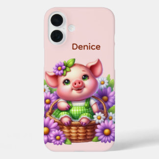 Coque Pour iPhone 16 Plus Amoureux de cochons amusants ajoutez votre nom