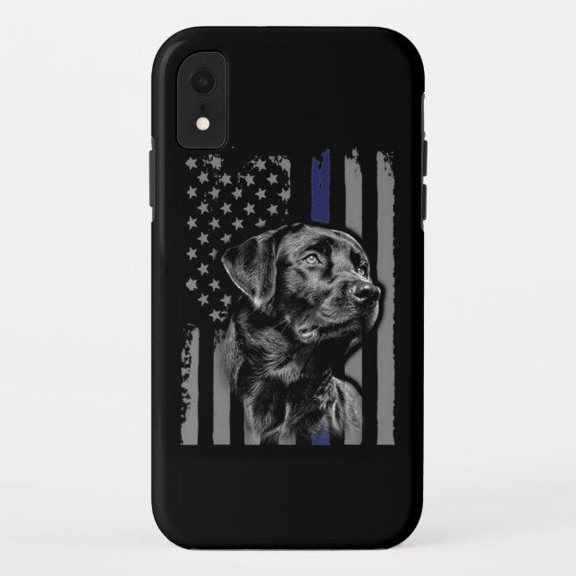 Coques Case-Mate iPhone Amoureux des chiens | Black Labrador American Flag (Dos)