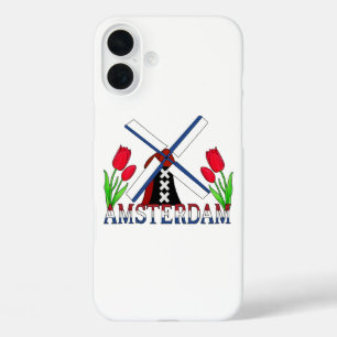 Coque Pour iPhone 16 Plus Amsterdam Pays-Bas Windmill et tulipes