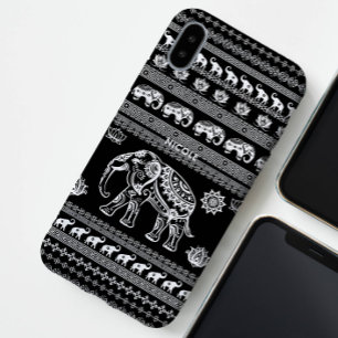 Coque iPhone 16 Pro Amusant et mignon noir blanc éléphant thaïlandais 