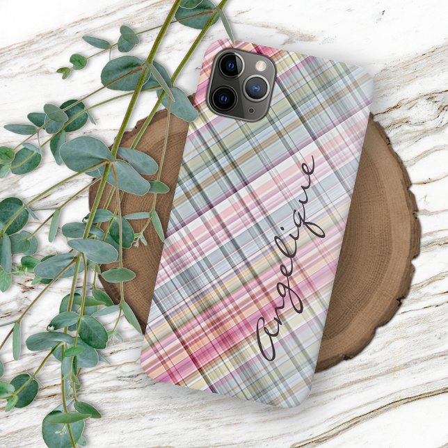 Coques Case-Mate iPhone Amusant été rose bleu Mint vert Plaid Motif (Créateur téléchargé)