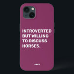 Case-Mate iPhone Case Amusant Présenté Mais Prêt À Discuter Des Chevaux<br><div class="desc">Funny Purple Introverted, mais prêt à discuter des cas de téléphone des chevaux pour les équestres. Ce drôle de boitier de téléphone à cheval fait également un grand cadeau pour tout amateur de cheval. Utilisez l'outil de conception pour modifier la couleur du texte si vous le souhaitez et sélectionnez le...</div>