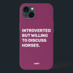 Case-Mate iPhone Case Amusant Présenté Mais Prêt À Discuter Des Chevaux<br><div class="desc">Funny Purple Introverted, mais prêt à discuter des cas de téléphone des chevaux pour les équestres. Ce drôle de boitier de téléphone à cheval fait également un grand cadeau pour tout amateur de cheval. Utilisez l'outil de conception pour modifier la couleur du texte si vous le souhaitez et sélectionnez le...</div>