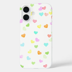 Coque Pour iPhone 16 Amusants coeurs colorés joyeux aquarelle