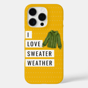 Coque iPhone 16 Pro Amusants I Love Sweater Météo Blanc Pois Or
