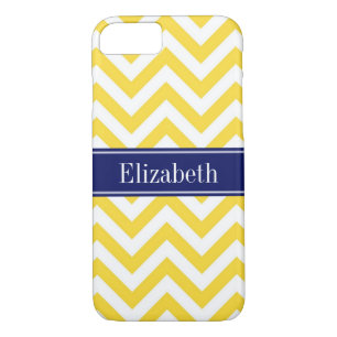 Coque iPhone 8/7 Ananas Blanc LG Chevron Marine Nom bleu Monogramme
