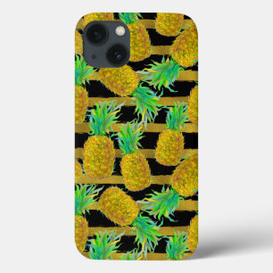 iPhone 13 Coque Ananas d'or sur des rayures