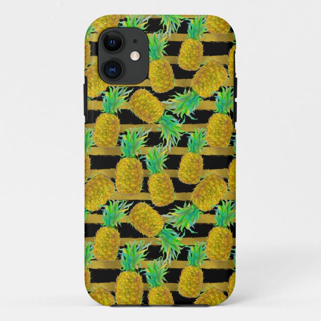 Coques Case-Mate iPhone Ananas d'or sur des rayures (Dos)