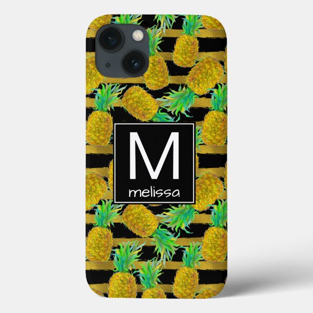Coques Case-Mate iPhone Ananas D'Or Sur Les Grilles | Monogramme (Verso)