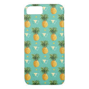 Coque iPhone 7 Ananas lumineux sur le motif géométrique