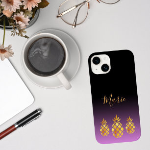 Coque Case-Mate iPhone Ananas or rose violet noir ajouter un nom