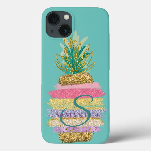 Coques Case-Mate iPhone  Ananas Pailleté Rayé Vert Menthe  (Verso)