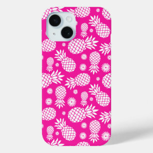 Coque Pour iPhone 15 Ananas rose chaud et motif de fleurs