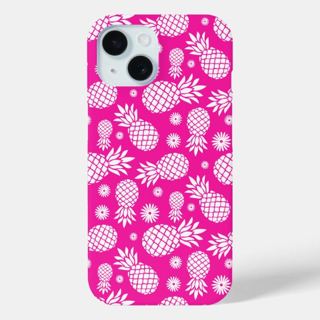 Coques Case-Mate iPhone Ananas rose chaud et motif de fleurs (Verso)