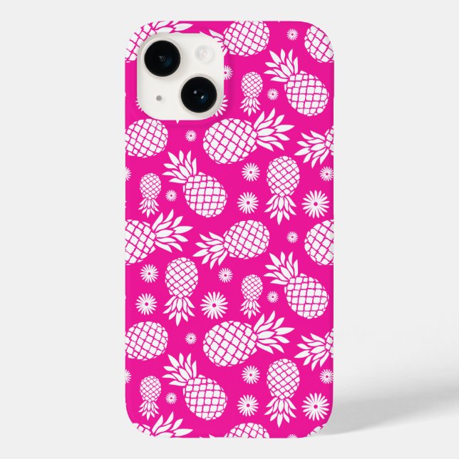 Coques Case-Mate iPhone Ananas rose chaud et motif de fleurs (Verso)