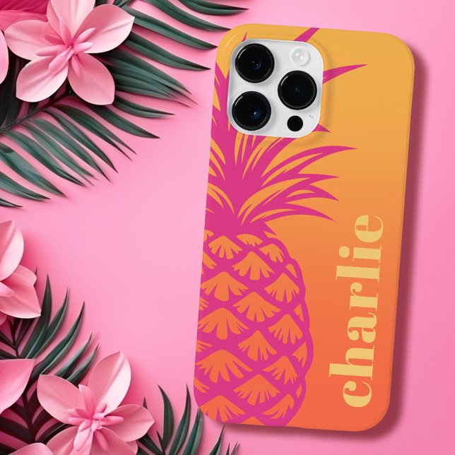 Coques Case-Mate iPhone Ananas rose chaud orange dégradé jaune rétro (Hot pink pineapple orange yellow gradient retro Case-Mate iPhone case)