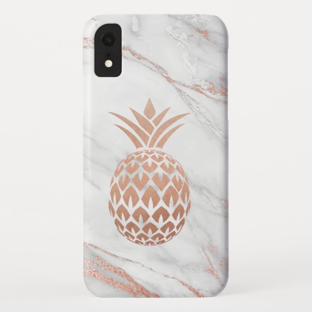 Coques Case-Mate iPhone Ananas rose Gold Foil sur Marbre blanc (Dos)