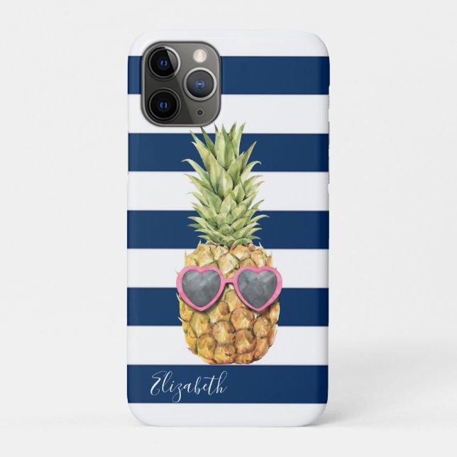 Coques Case-Mate iPhone Ananas Tropical Cool ,Rayé Bleu Marine  (Dos)