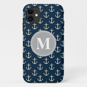 Etui iPhone Case-Mate Ancre à crème bleue marine Motif gris monogramme