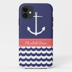 Etui iPhone Case-Mate Ancre avec des vagues et nom fait sur commande