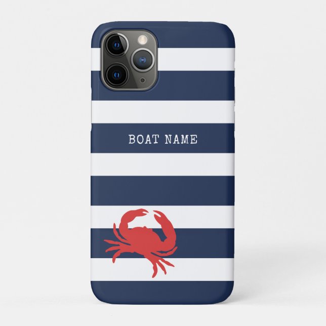 Coques Case-Mate iPhone Ancre Bleu Marine Rayures Bateau Nom Crabe Rouge P (Dos)