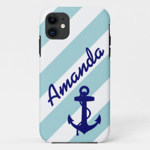 COQUE Case-Mate iPhone ANCRE BLEUE BLEUE DE FILLE VOTRE NOM