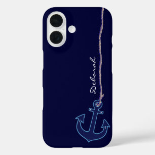 Coques iPhone 16 ancre bleue de marin personnalisée