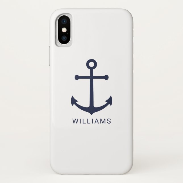 Coques Case-Mate iPhone Ancre bleue marine et nom personnalisé (Dos)
