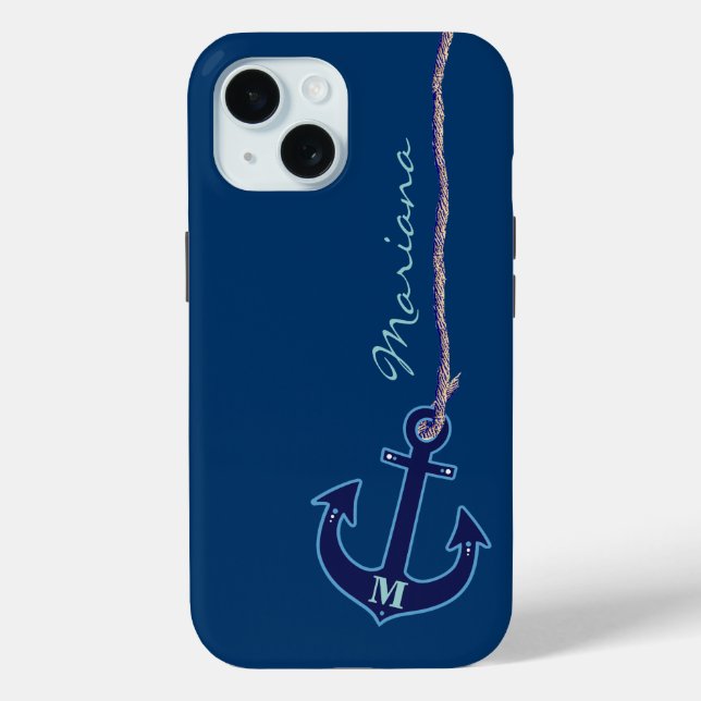 Coques Case-Mate iPhone Ancre bleue nautique personnalisée (Verso)